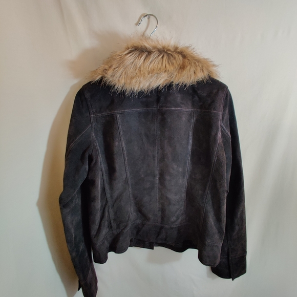 CALSON Brown Suede 100% Leather, Faux Fur Collar Long Sleeve Button Up Jacket L - Picture 6 of 10